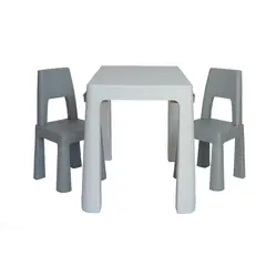 KIDSCOOL - Juego Mesa Blanca Para Niños 2 Sillas Grises