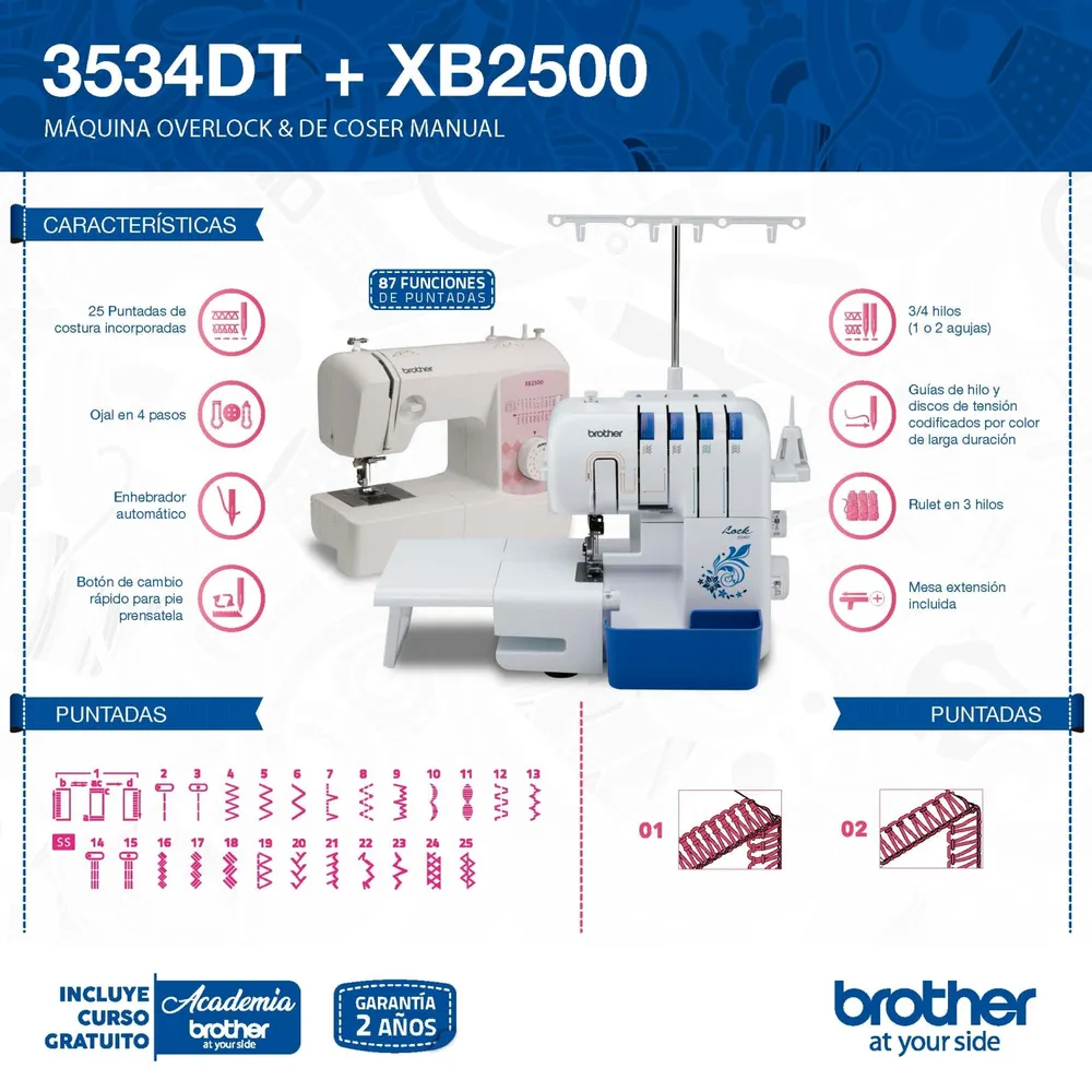 Combo Overlock 3534DT + Máquina Coser XB2500, foto 2