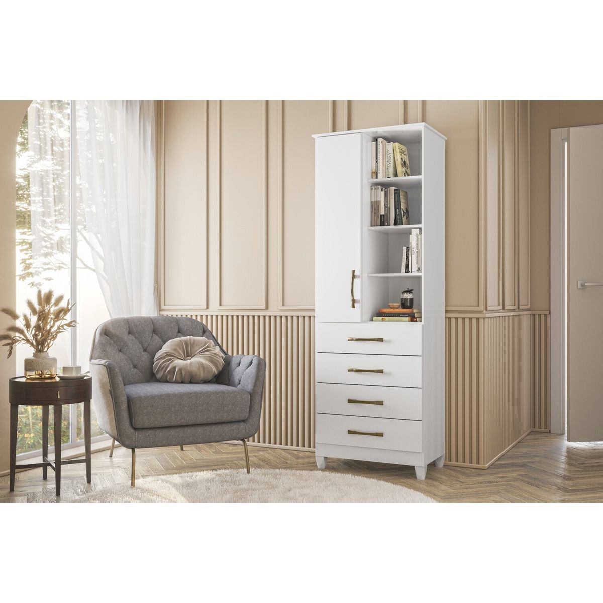ROCH LTDA - Closet Roch Lara 1 Puerta 4 Cajones Blanco