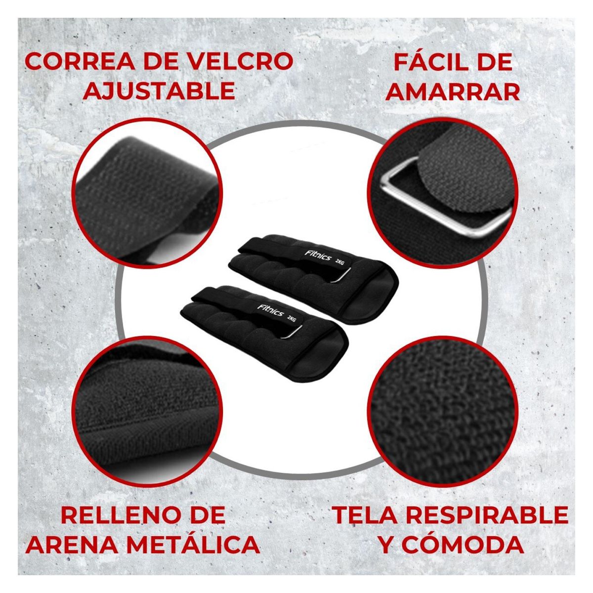 FITNICS - Pesas de Tobillo Tobillera Muñeca Set 2 de 2Kg C/U