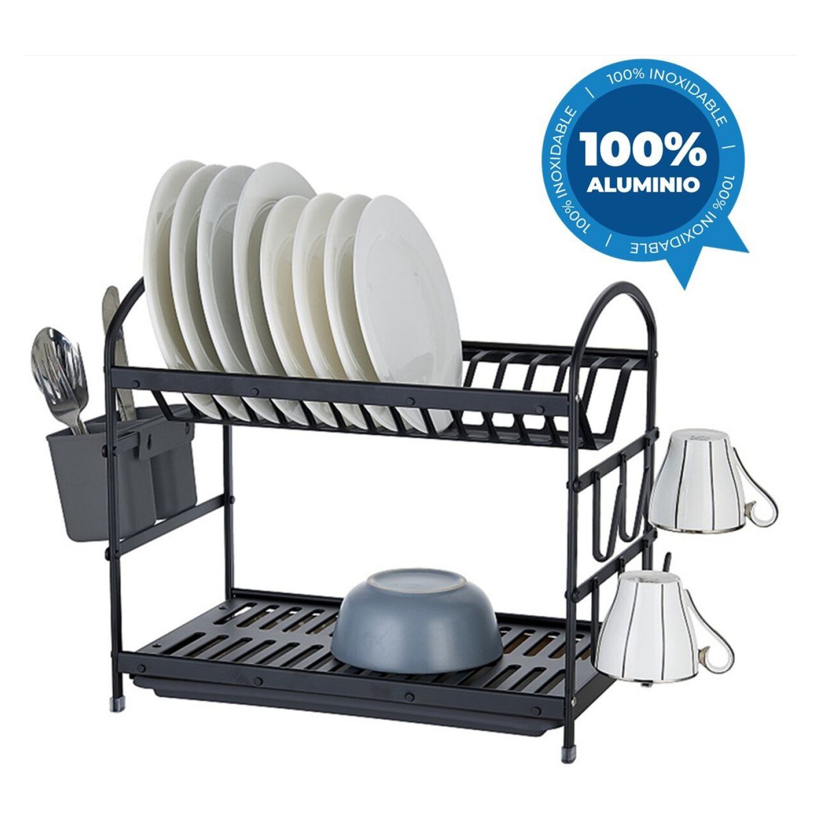 CASATUA - Secaplatos Escurridor 2 Niveles Aluminio Inoxidab