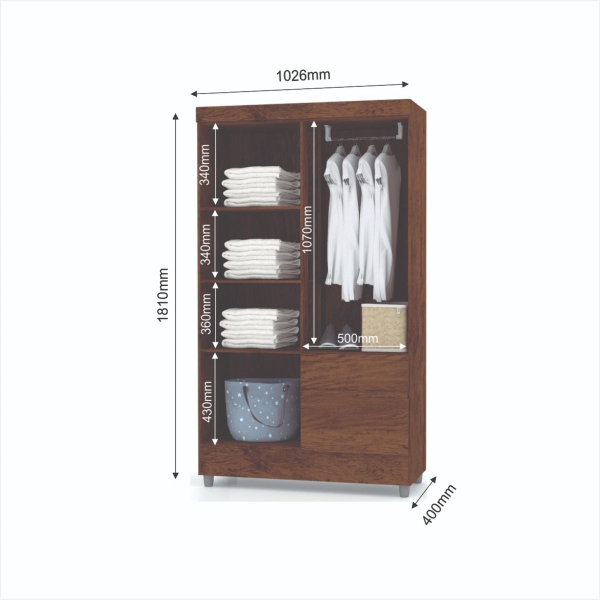 JDO & DESIGN - Clóset Ideal 4 Puertas 2 Cajones Rustico Jdo & Design