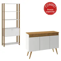 MOBILFRANK - Combo Buffet + Estanter Blanco Nogal