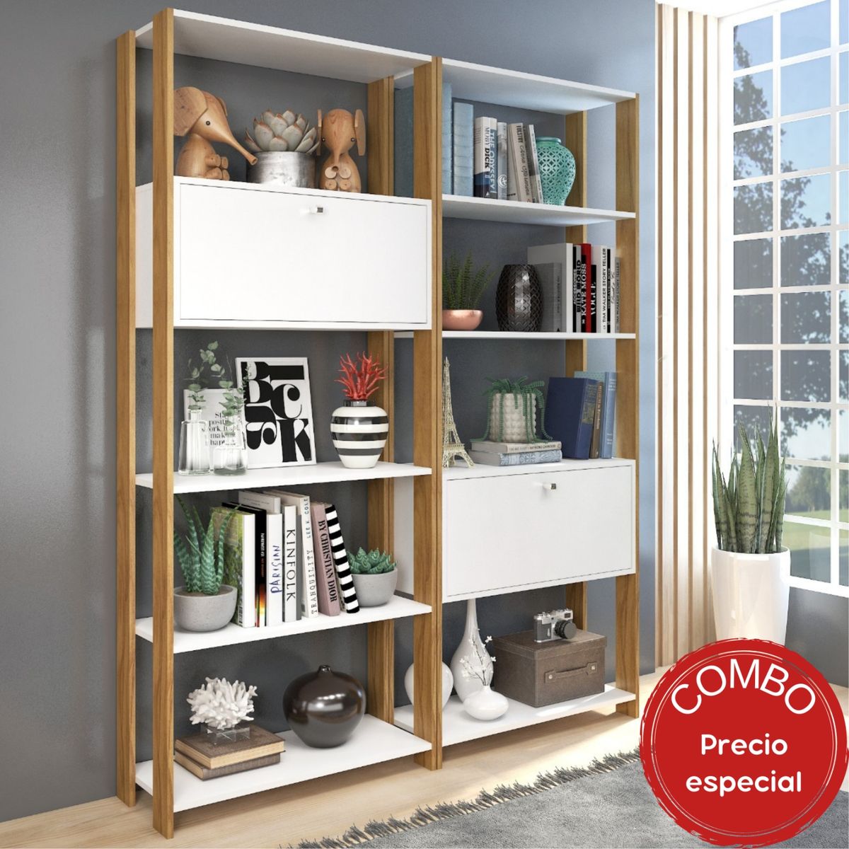 MOBILFRANK - Combo 2 Estantes Libreros Puerta Mobilfrank