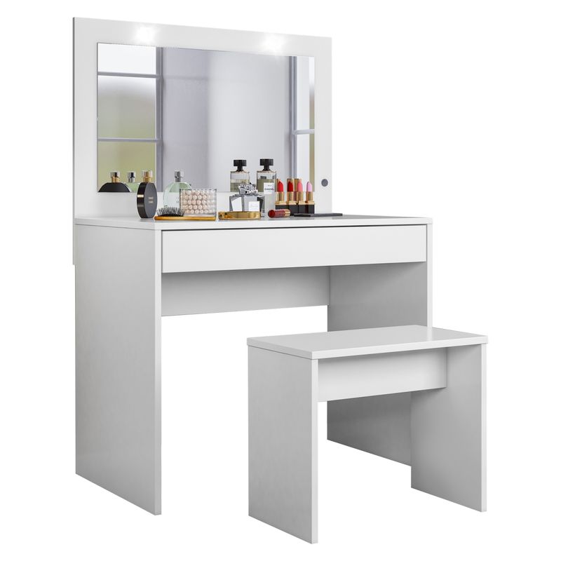 HOME MOBILI - Tocador Fivana 1 Cajón Blanco+ Asiento Theo