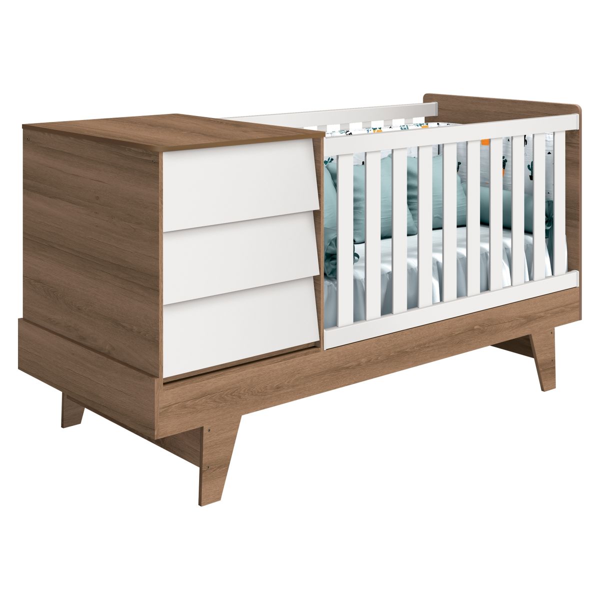 KIDSCOOL - Cuna 3 en 1 con Comoda Noah Blanca Caramelo Kidscool