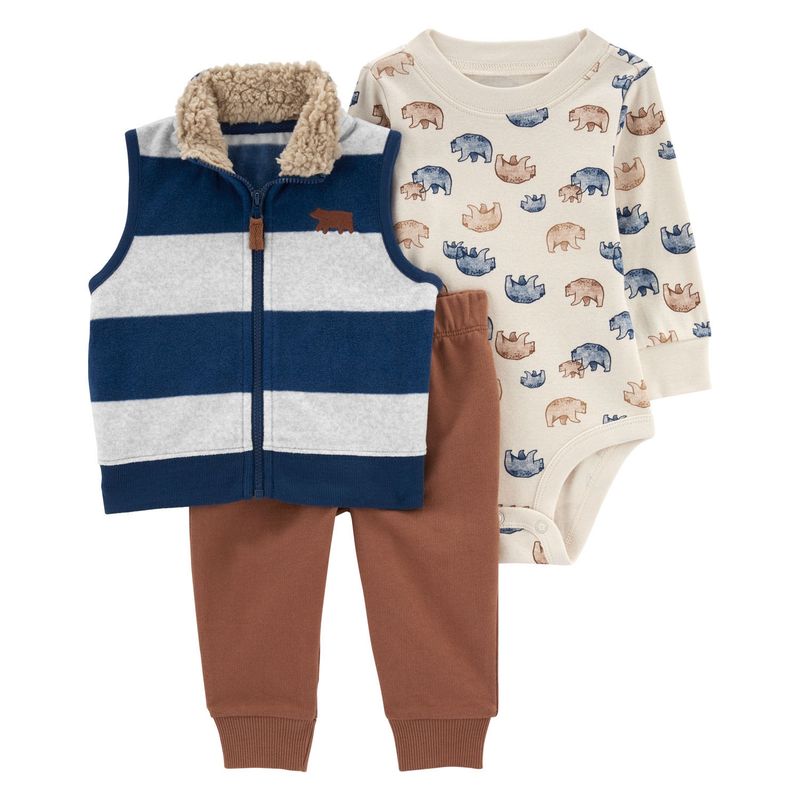 CARTER'S - Carter´s Conjunto 3 Piezas Polerón Sin Mangas, Pantalón y Body Bebé Niño