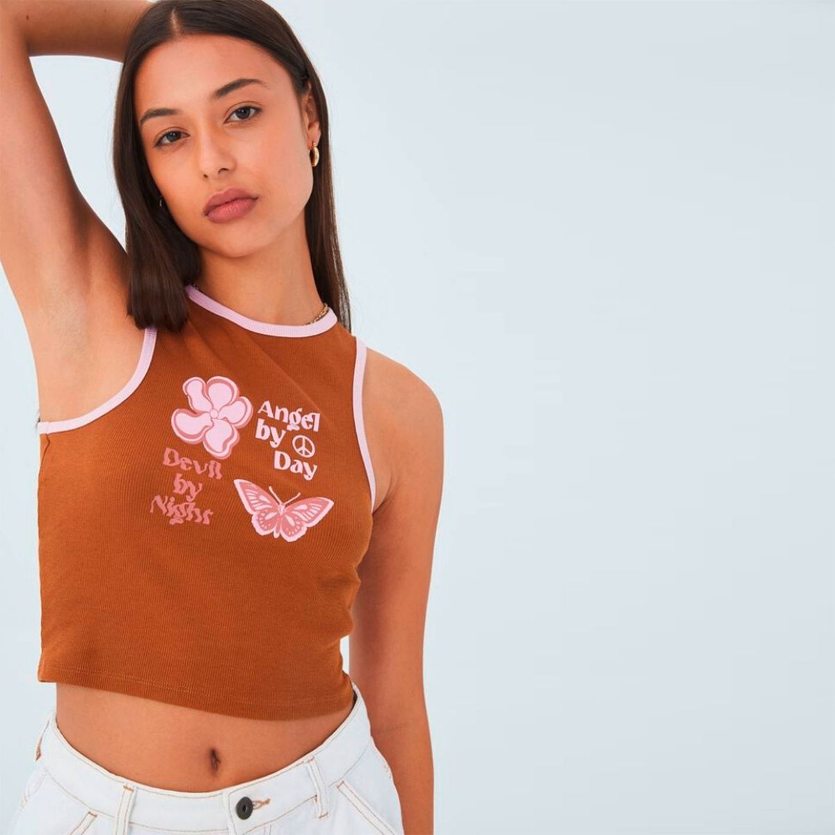 COTTON ON - Crop Top Algodón Sin Mangas Grafica Mujer Cotton On