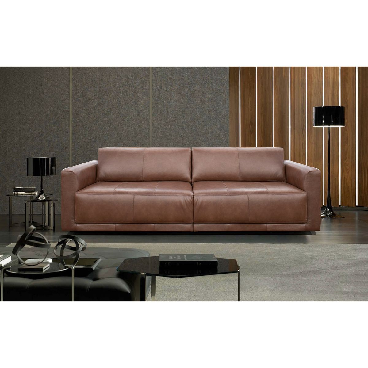 DECOCASA - Sofá 2 Cuerpos 3045 Chocolate 100% Cuero Decocasa