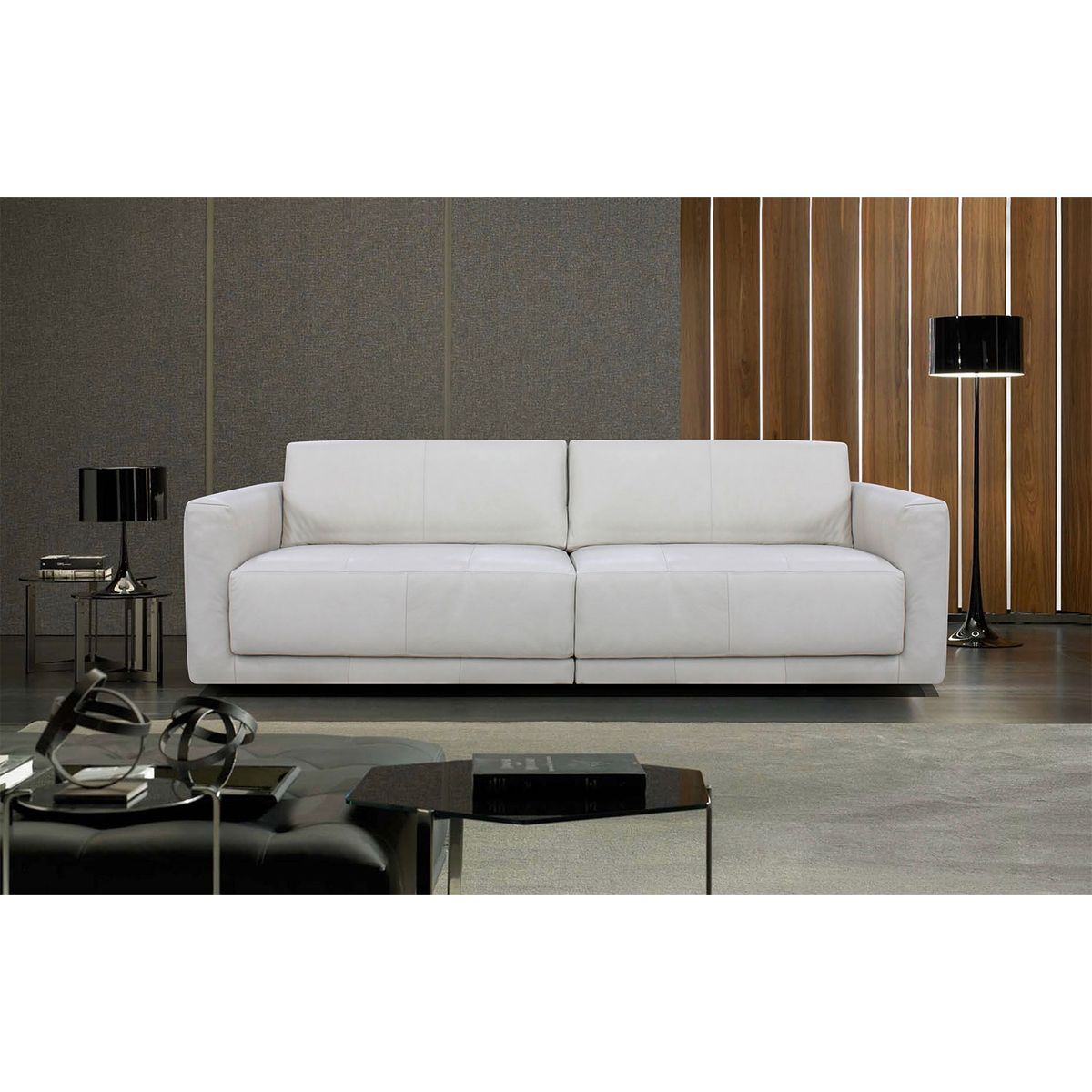 DECOCASA - Sofá 3045 2 Cuerpos Gris 100% Cuero Decocasa