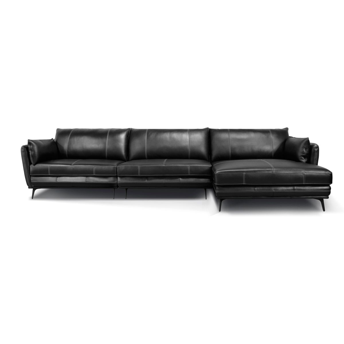 DECOCASA - Sofá 3060 2 Cuerpos+Chaise Negro 100% Cuero Decocasa