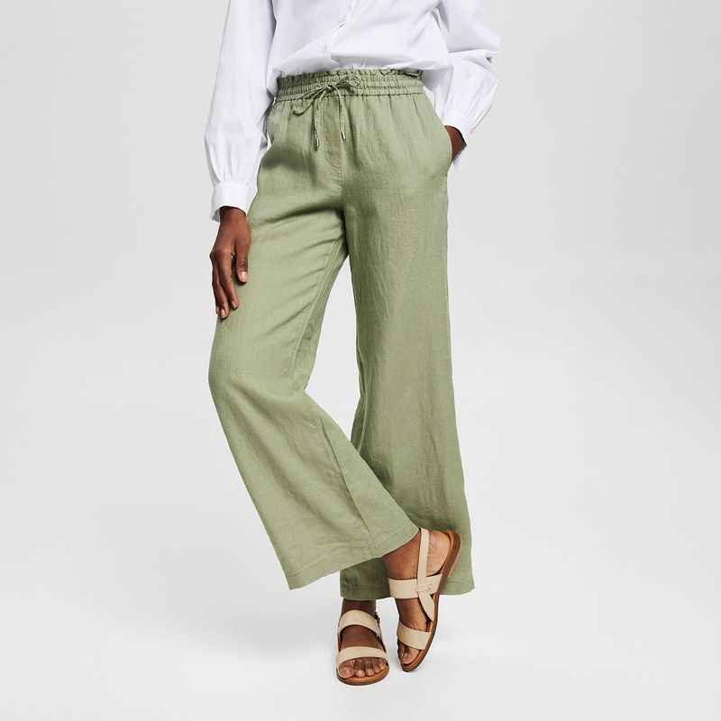 ESPRIT Esprit Pantalon Wide Leg Tiro Medio Lino Mujer