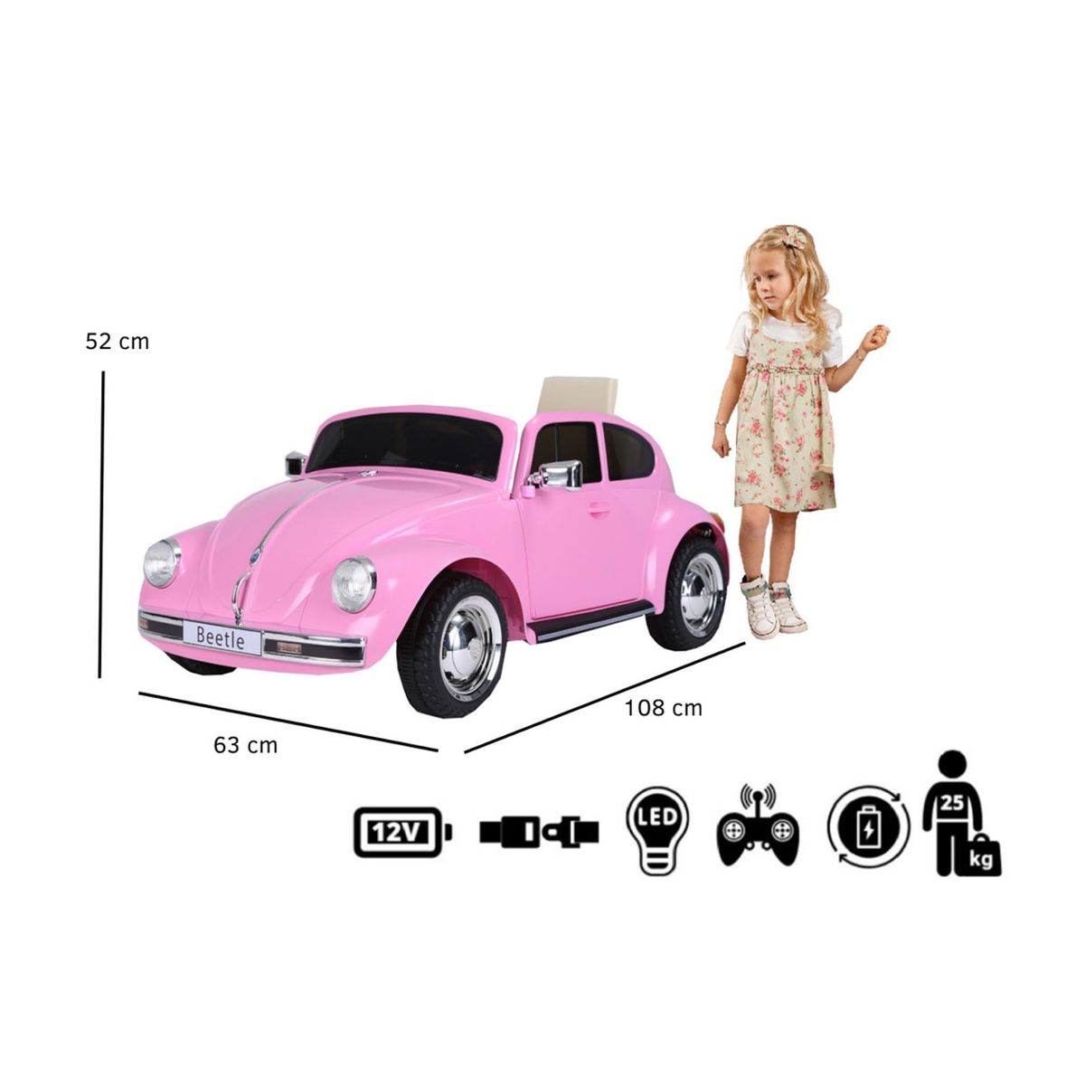 KIDSCOOL - Auto A Bateria Beetle Rosado 12V Kidscool