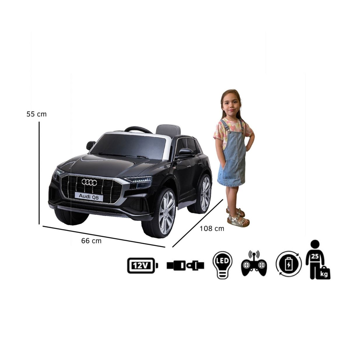 KIDSCOOL - Auto A Bateria Con Licencia Audi Q8 Negro 12V Kidscool