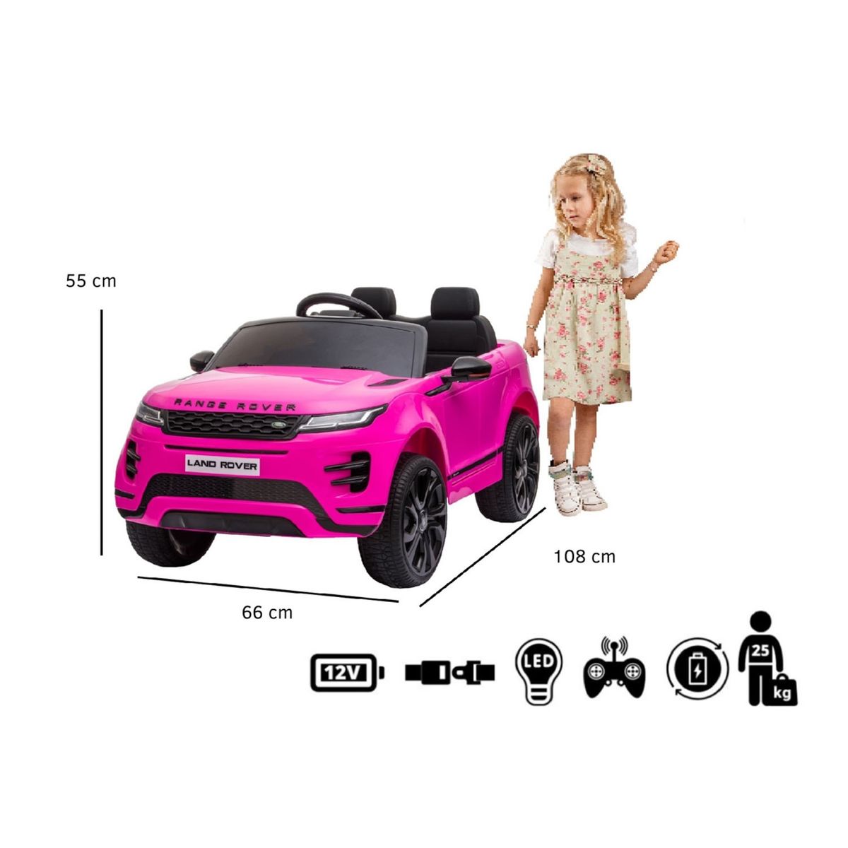 KIDSCOOL - Auto A Bateria Range Rover Evoque 12V Rosado Kidscool