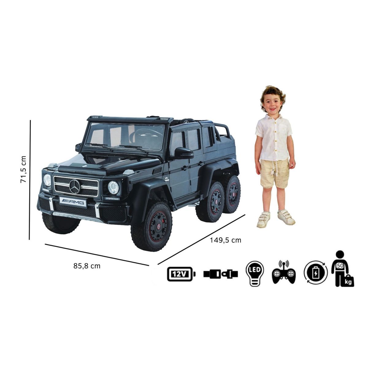 KIDSCOOL - Auto A Bateria Con Licencia Mercedes G63 6X6 6 Motores Negro 12V Kidscool