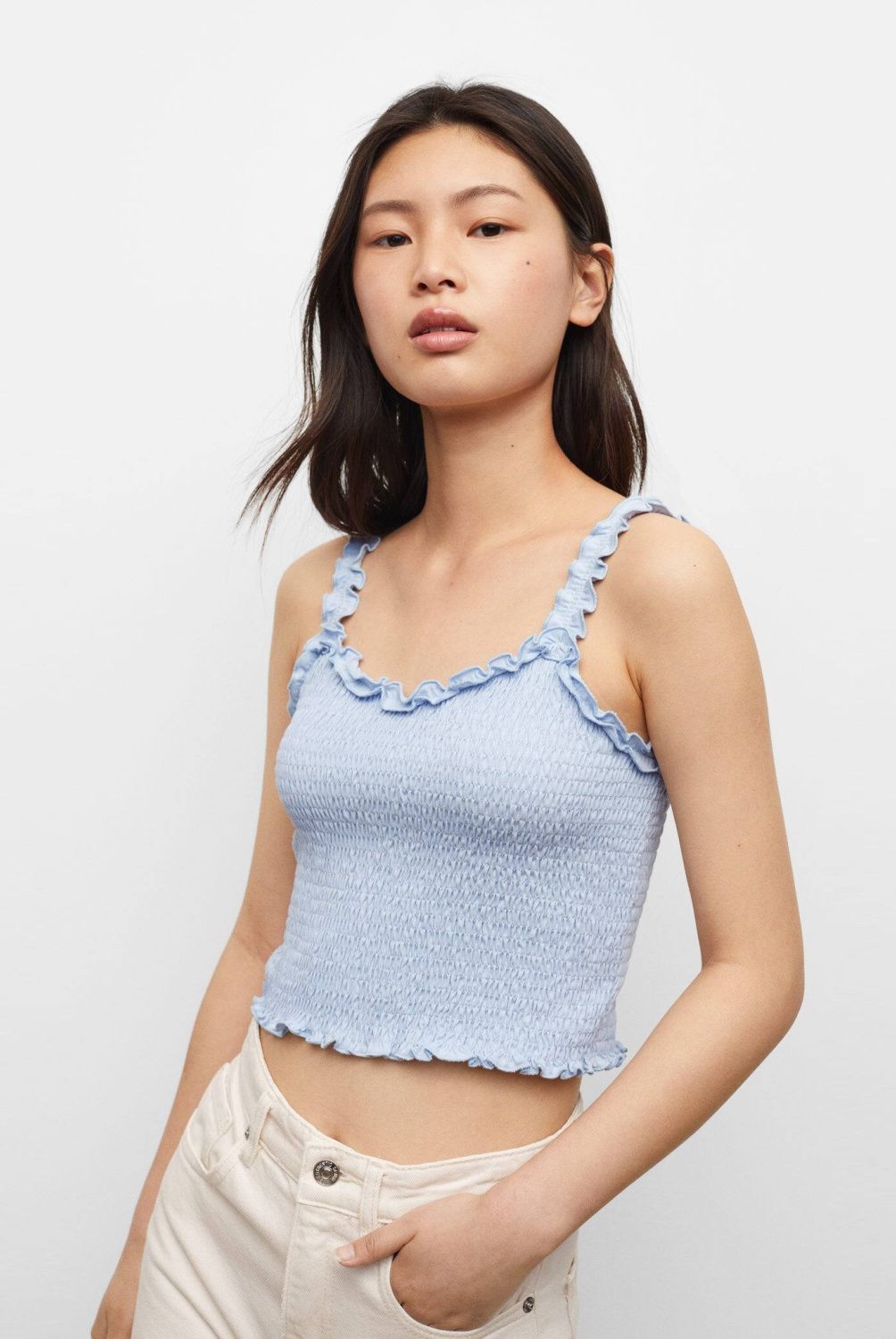 MANGO TEEN - Crop Top Nido De Abeja Algodón Mujer Mango Teen