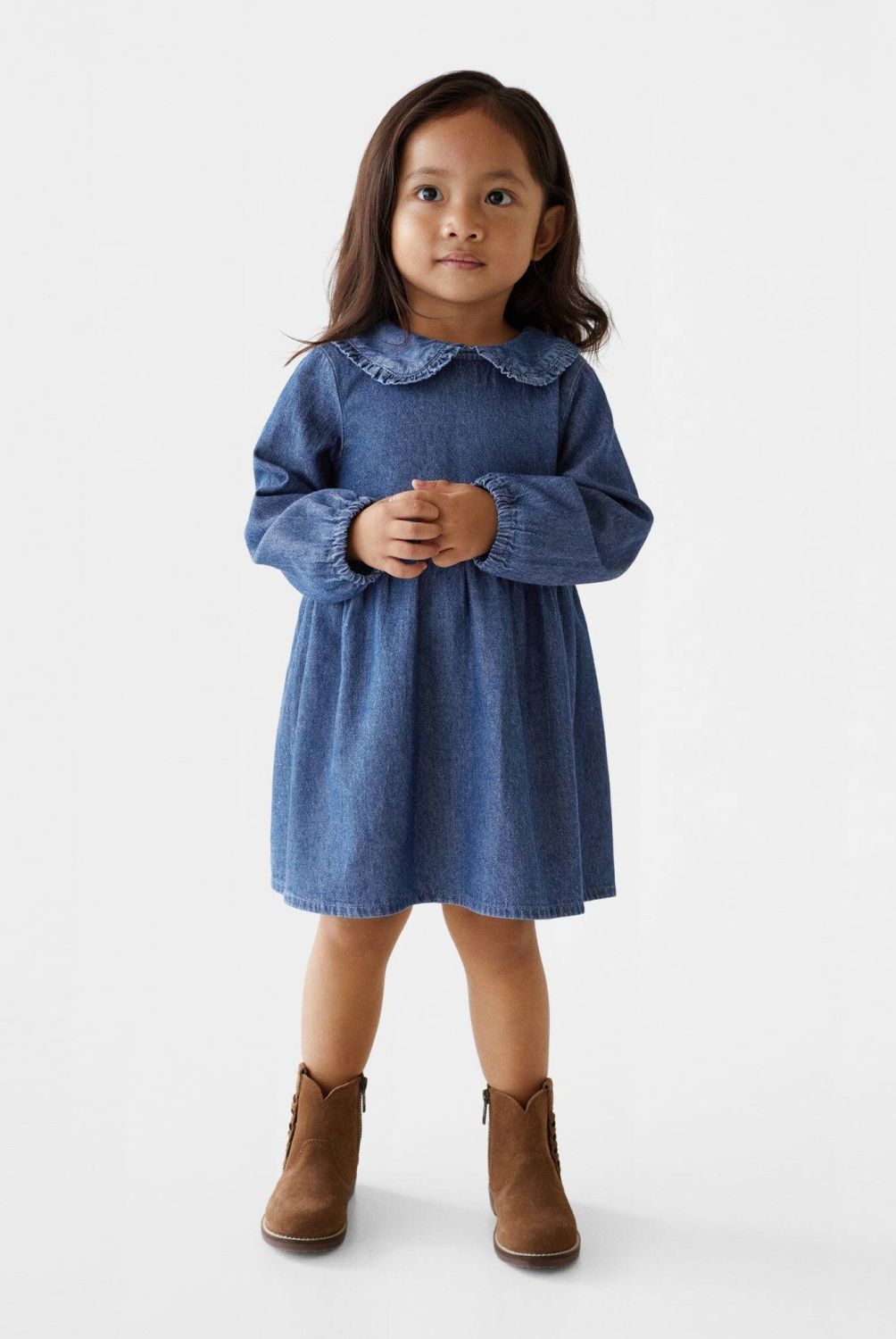 MANGO KIDS - Mango Kids Vestido Denim Cuello Babydoll