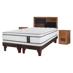 FLEX - Cama Europea Majesty 2 Plazas + Respaldo + 2 Veladores