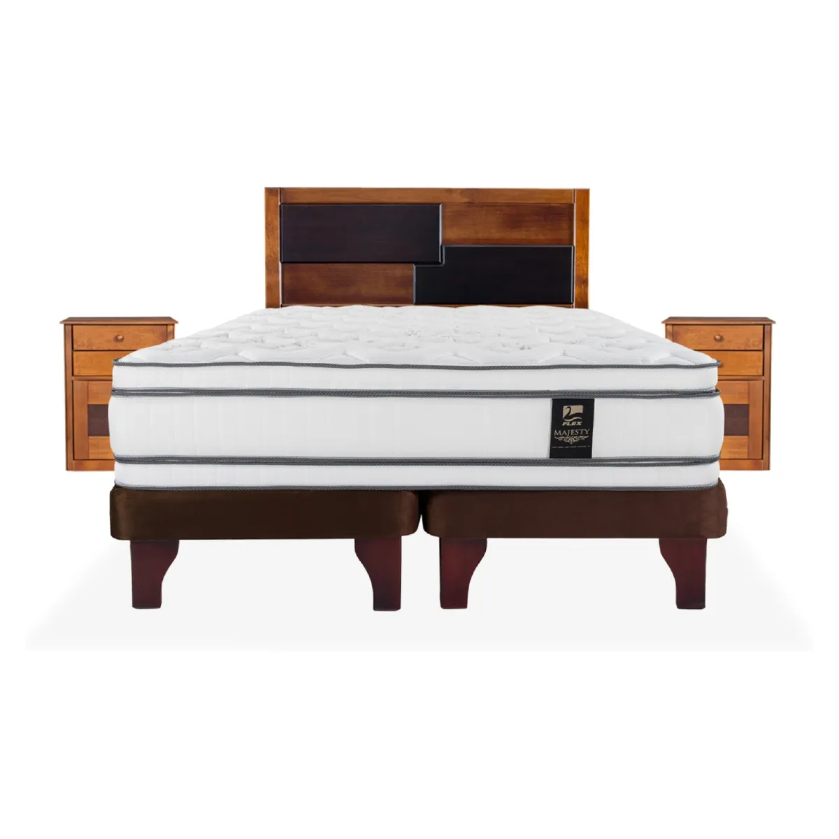 FLEX - Cama Europea Majesty 2 Plazas + Respaldo + 2 Veladores Flex