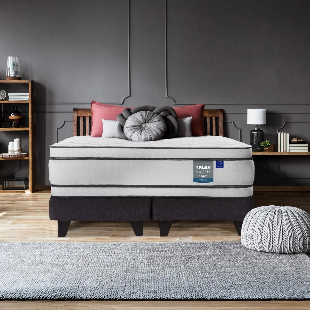 FLEX - Cama Europea Majesty 2 Plazas 150X200 Cm + Set Muebles Colonia Flex