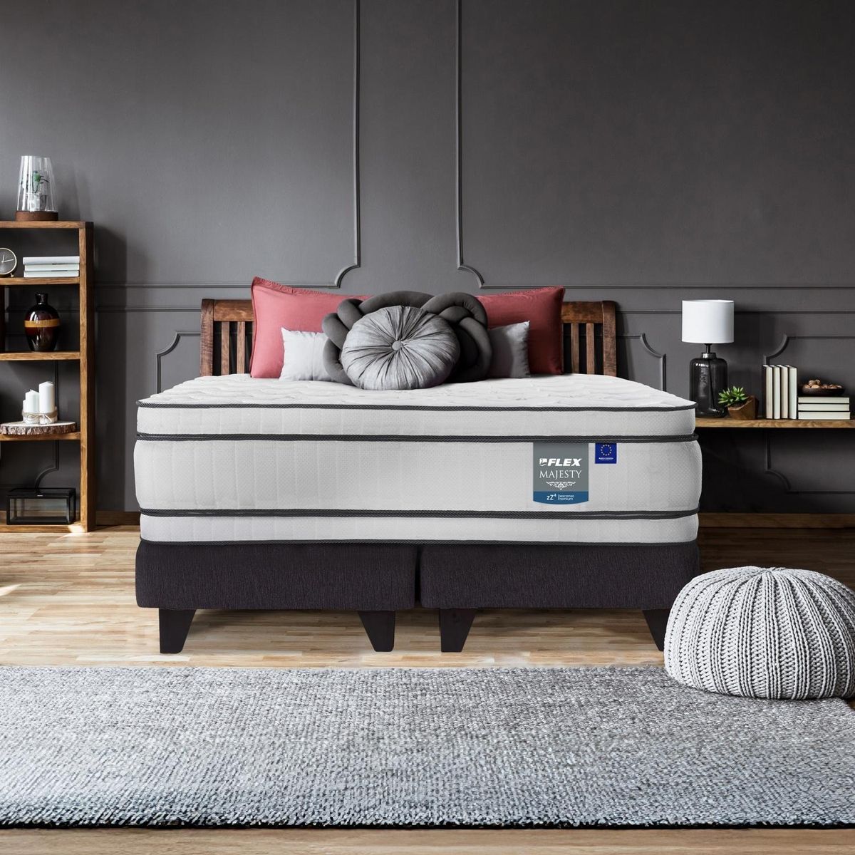 FLEX - Cama Europea Majesty Grafito King X 2.00Mt Base Dividida Flex