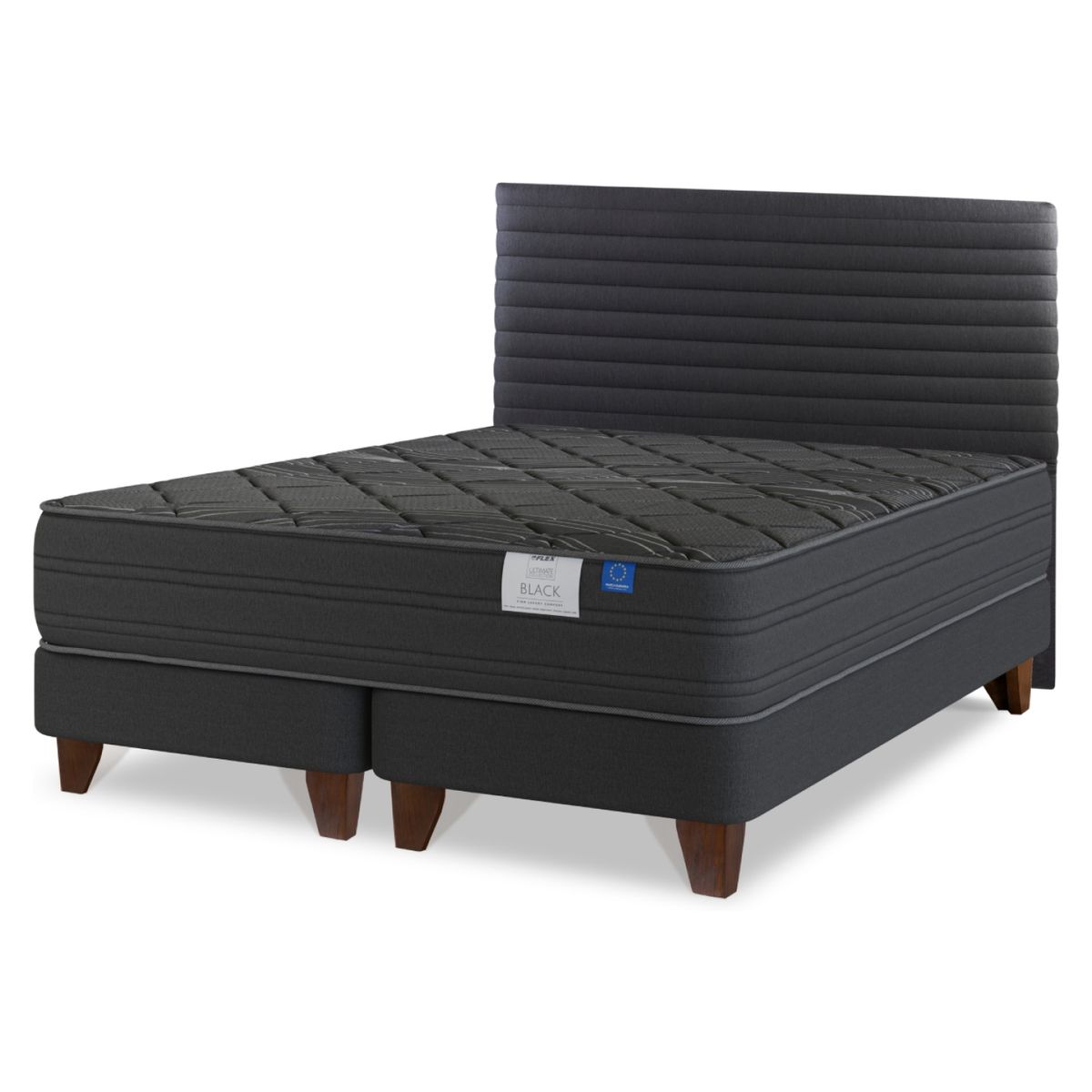 FLEX - Cama Europea Black 2 Plazas 150X200 Flex + Respaldo Modern Grafito Flex