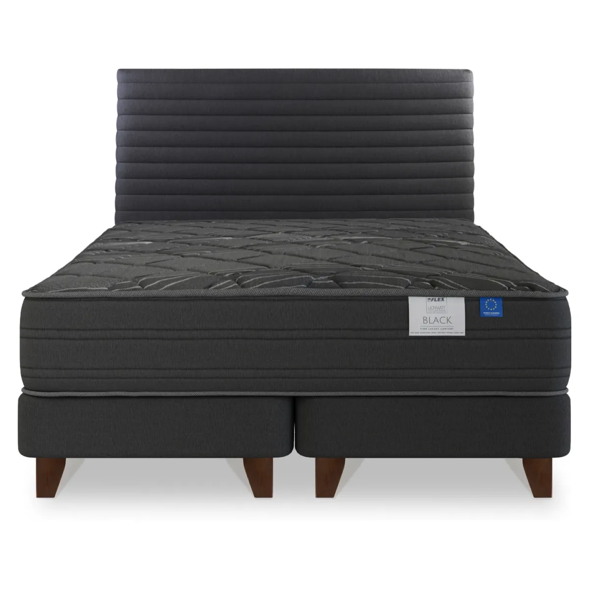 FLEX - Cama Europea Black 2 Plazas 150X200 Flex + Respaldo Modern Grafito Flex