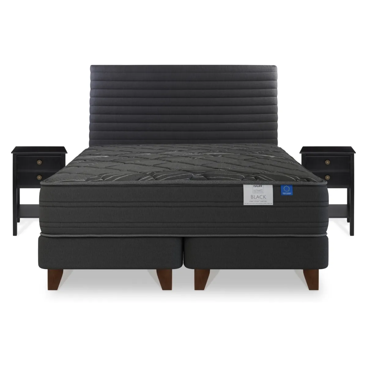 FLEX - Cama Europea King Black 180X200 Cms Base Dividida + Respaldo Flex