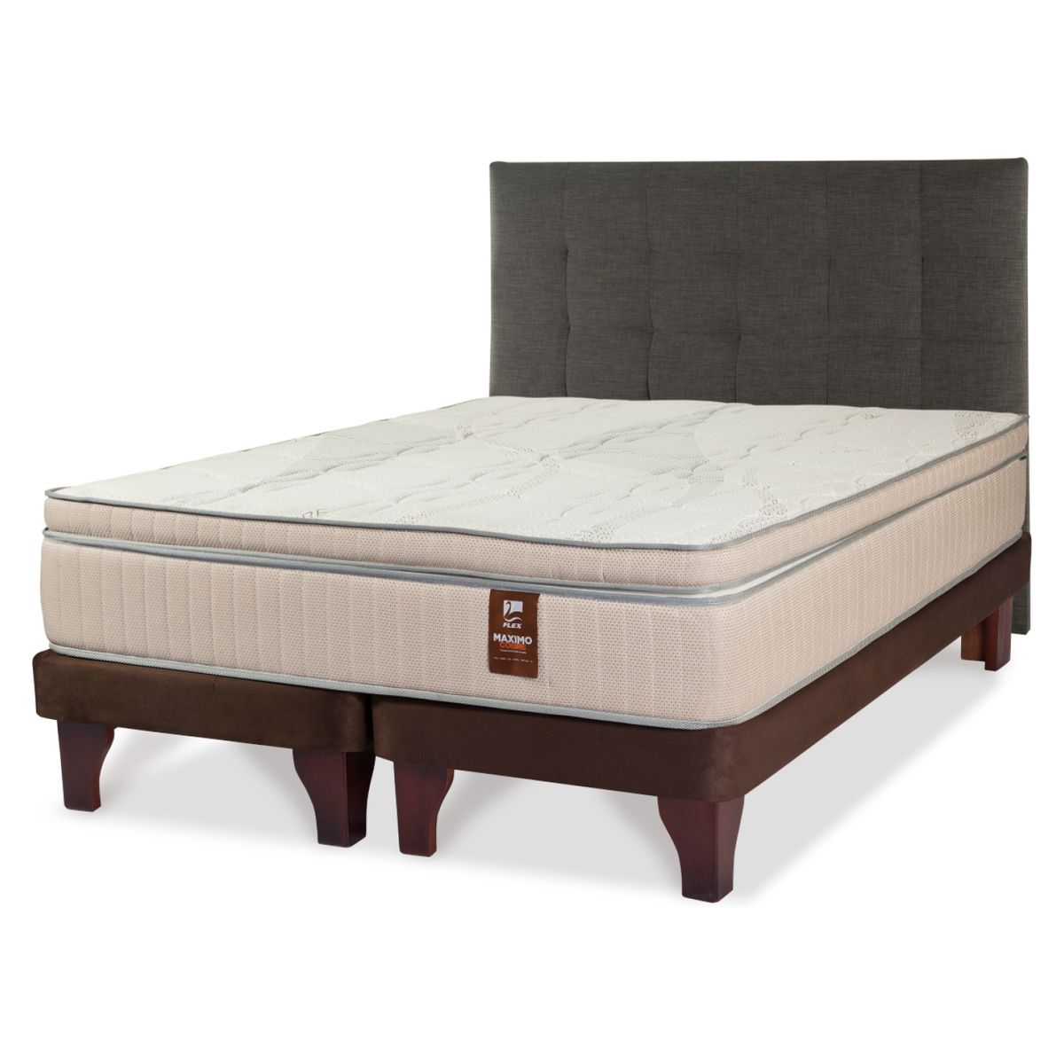 FLEX - Cama Europea Maximo Cobre 2 Plazas x 2.00mt Base Dividida + Respaldo Flex