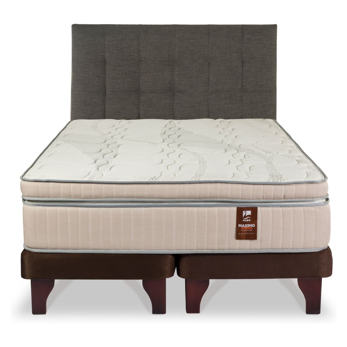 FLEX - Cama Europea Maximo Cobre 2 Plazas x 2.00mt Base Dividida + Respaldo Flex