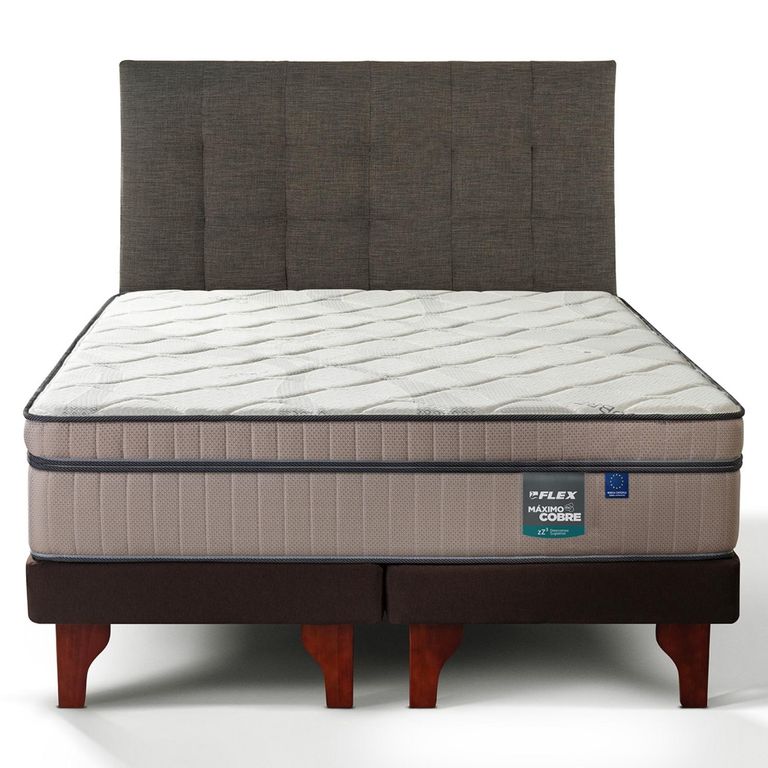 Cama Europea Maximo Cobre King x 2.00mt Base Dividida + Respaldo