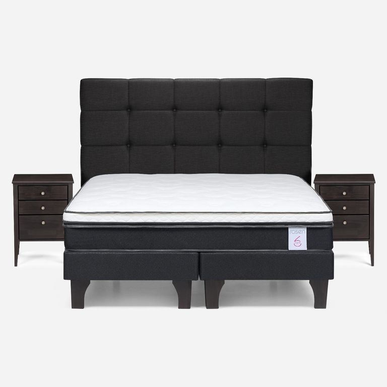 Cama Europea New Style 6 2 Plazas x 2.00 mt Base Dividida + Respaldo + 2 Veladores