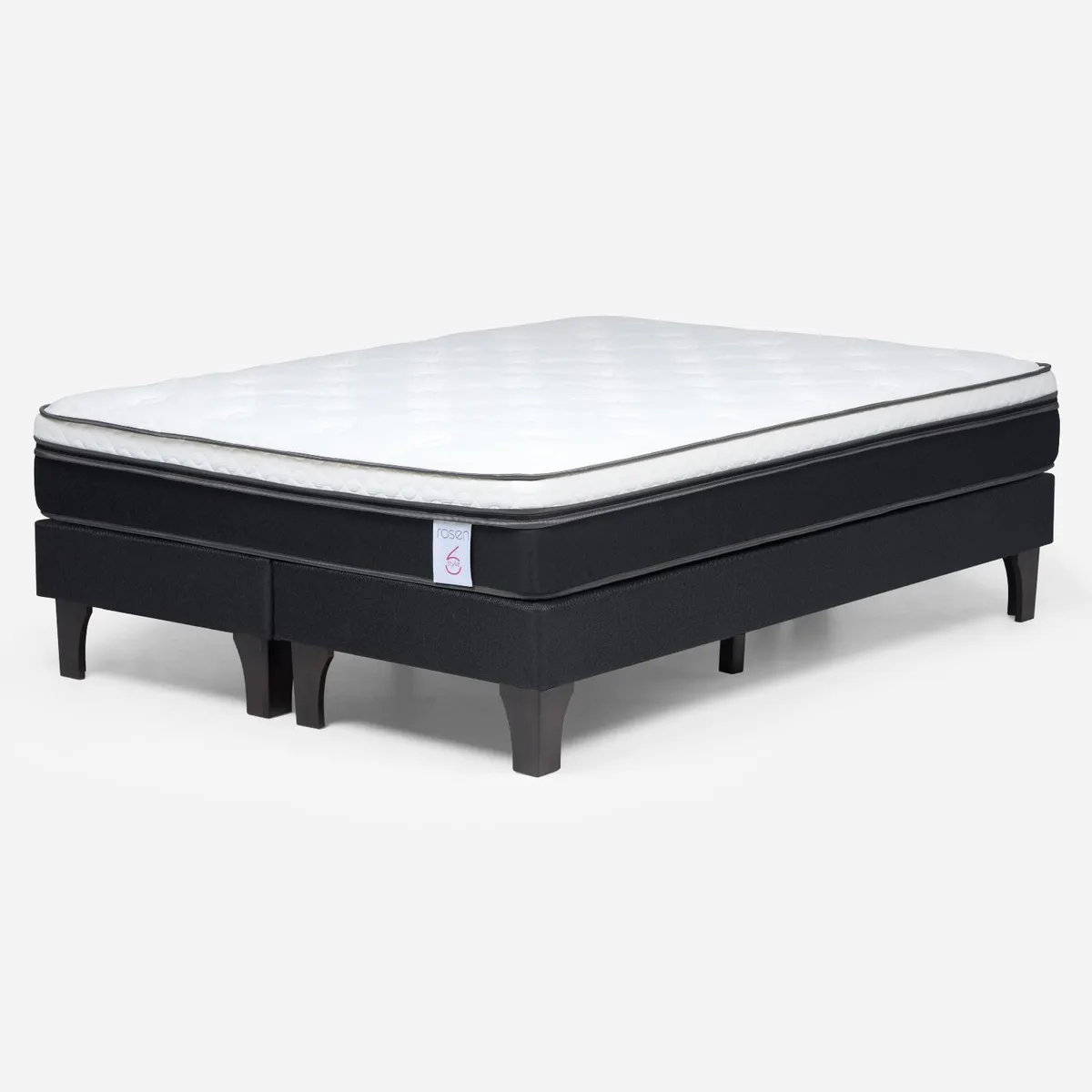 ROSEN - Cama Europea New Style 6 2 Plazas x 2.00 mt Base Dividida + Respaldo + 2 Veladores Rosen