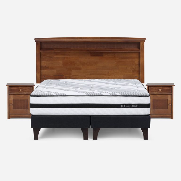 Cama Europea Driven 2 Plazas x 2.00mt Base Dividida + Respaldo + 2 Veladores