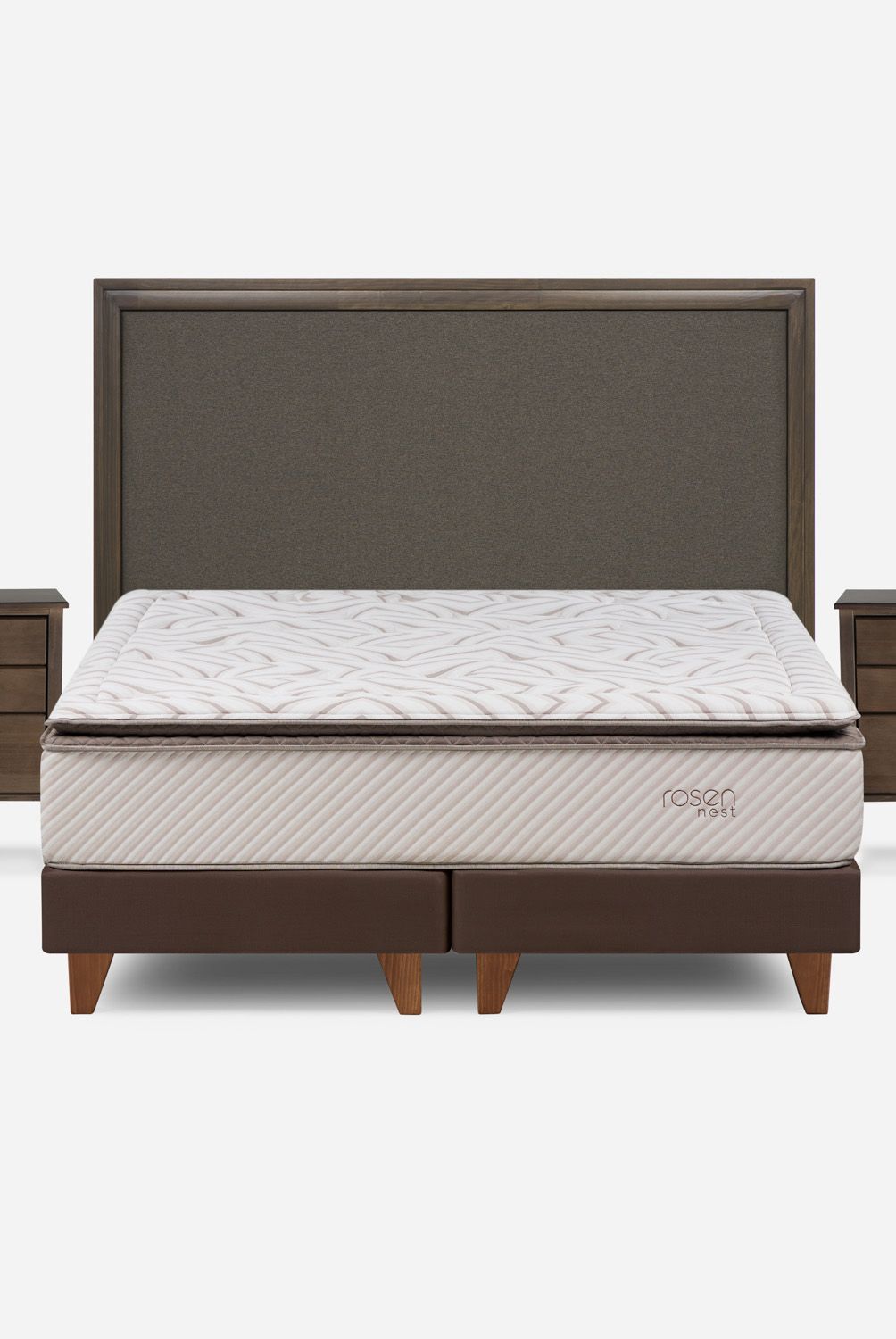 ROSEN - Cama Europea Nest 2 Plazas Base Dividida + Muebles Rosen