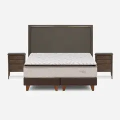 ROSEN - Cama Europea Nest 2 Plazas Base Dividida + Muebles