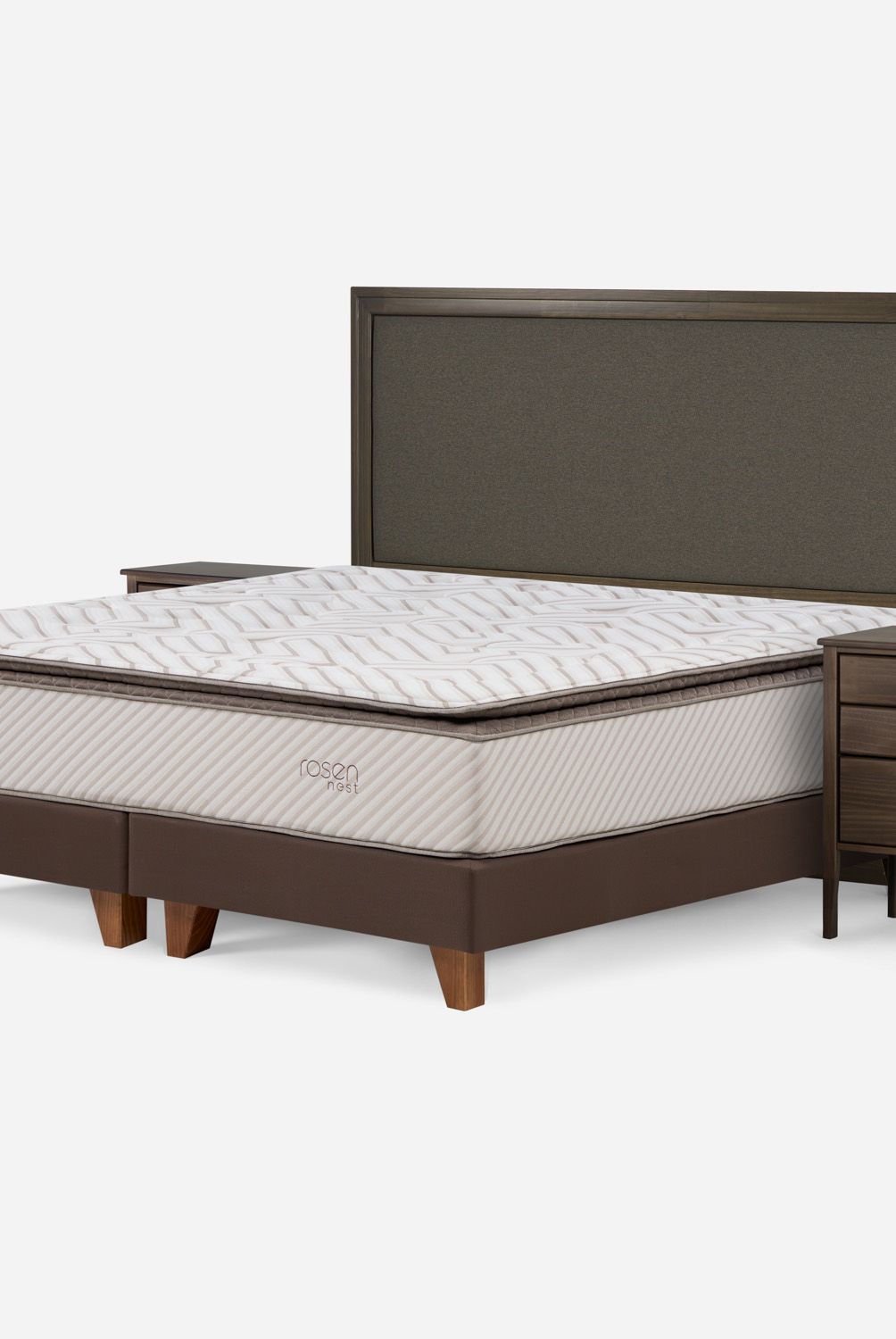 ROSEN - Cama Europea Nest 2 Plazas Base Dividida + Muebles Rosen