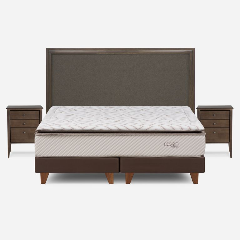 Cama Europea Nest King X 2.00 CM Base Dividida + Respaldo + 2 Veladores