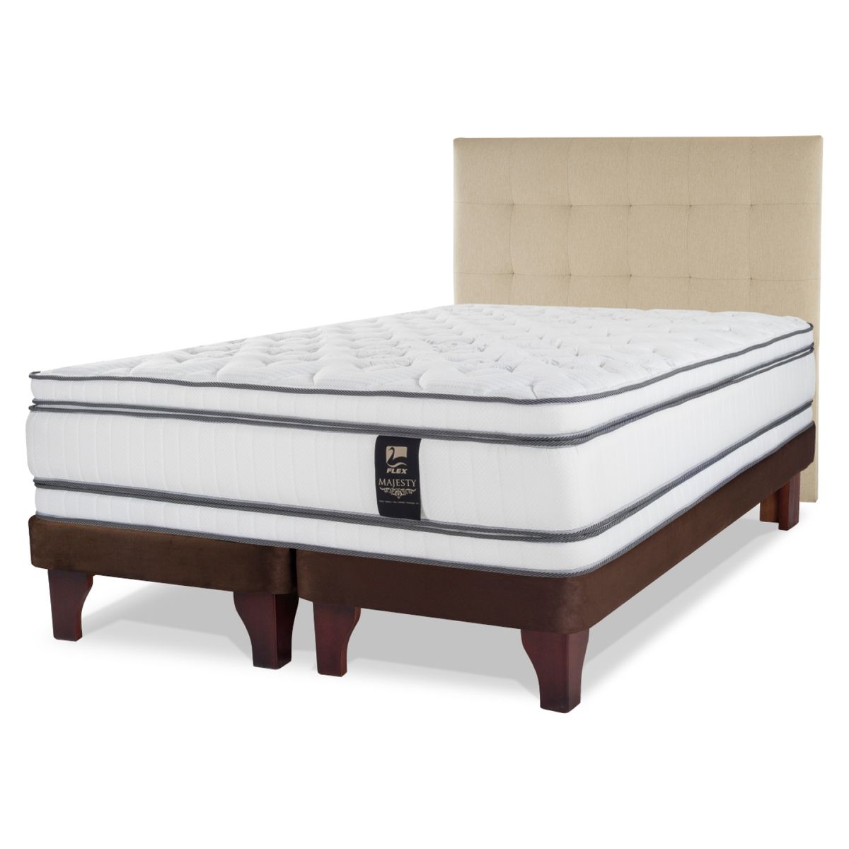 FLEX - Cama Europea Majesty King 180X200 Flex + Respaldo Design Crudo Flex