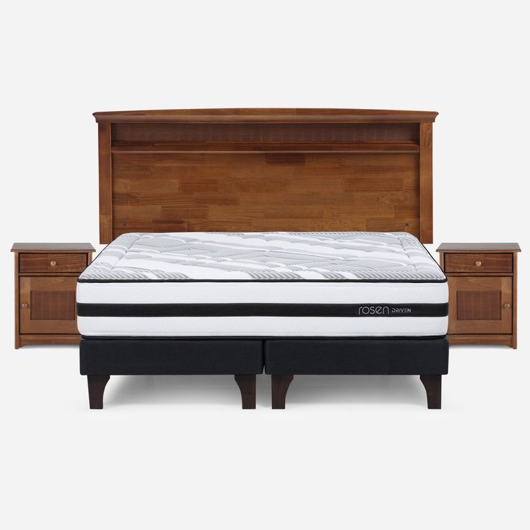 Cama Europea Driven King x 2.00mt Base Dividida + Respaldo + 2 Veladores