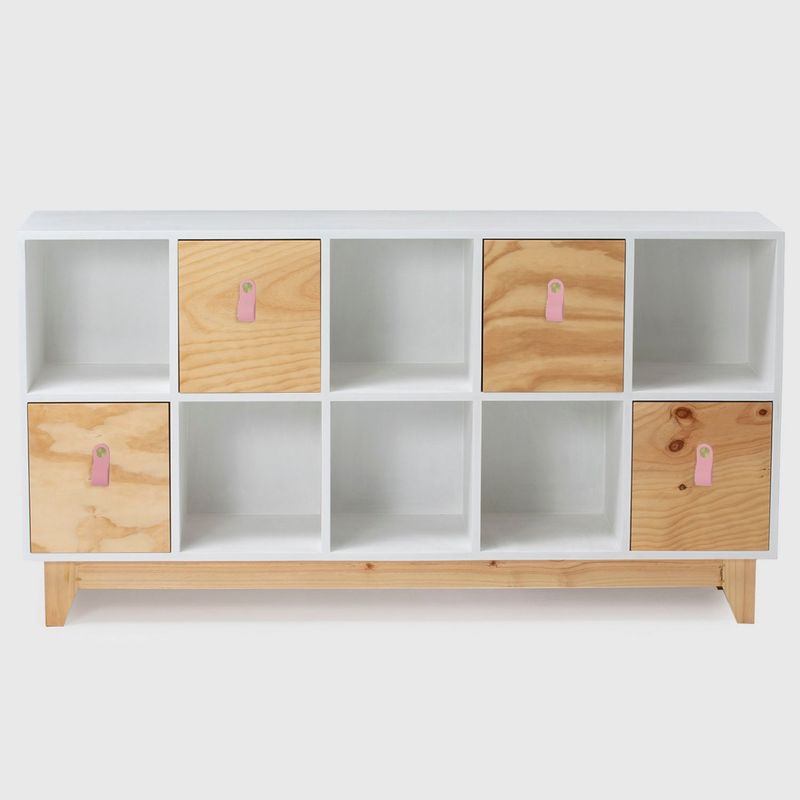 POTICHE MUEBLES & DECORACION - Organizador De Juguetes Infantil Con Tirador De Cuero Rosado Potiche