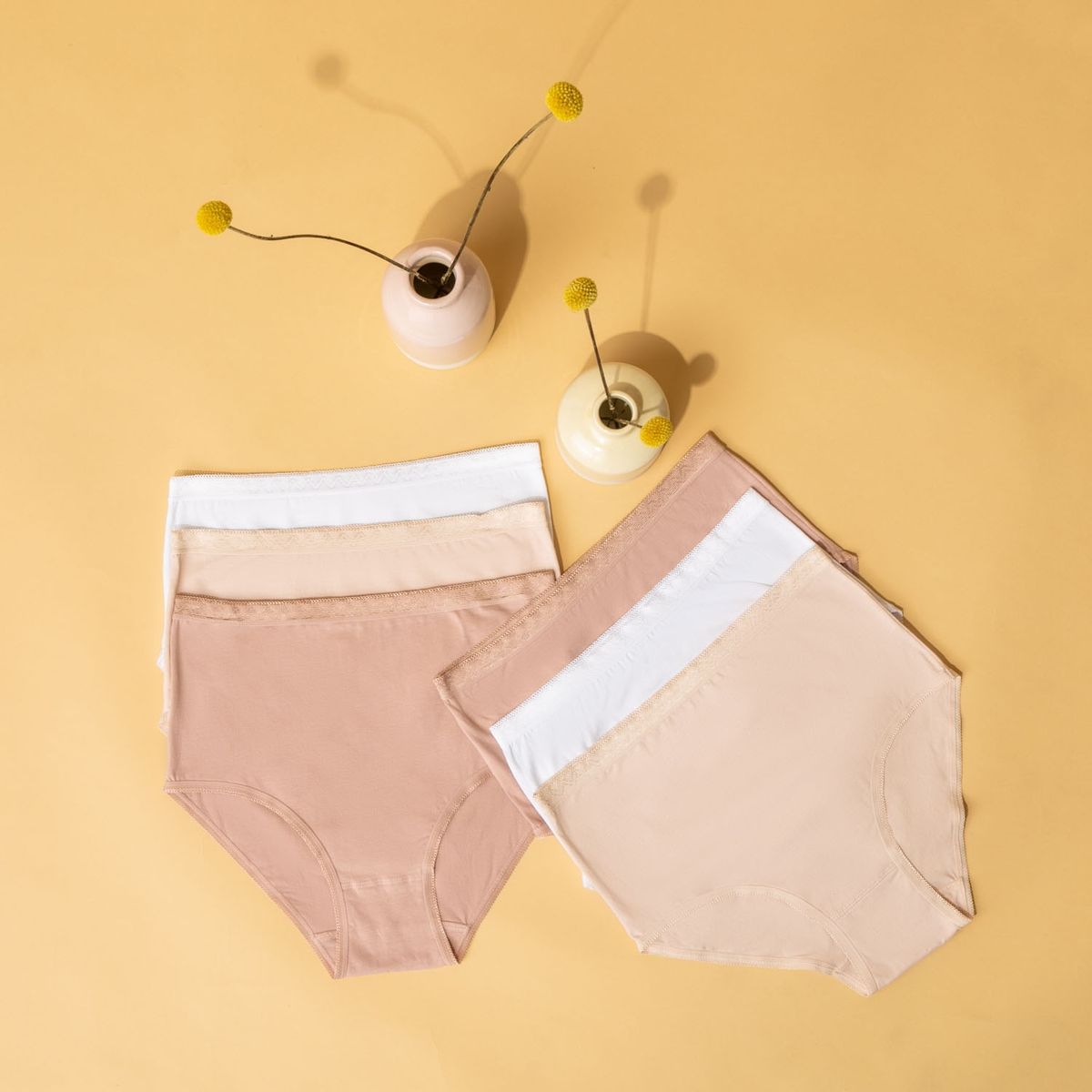 FLORES - Pack 6 Calzones Alto Algodón Gift Box Mujer Flores