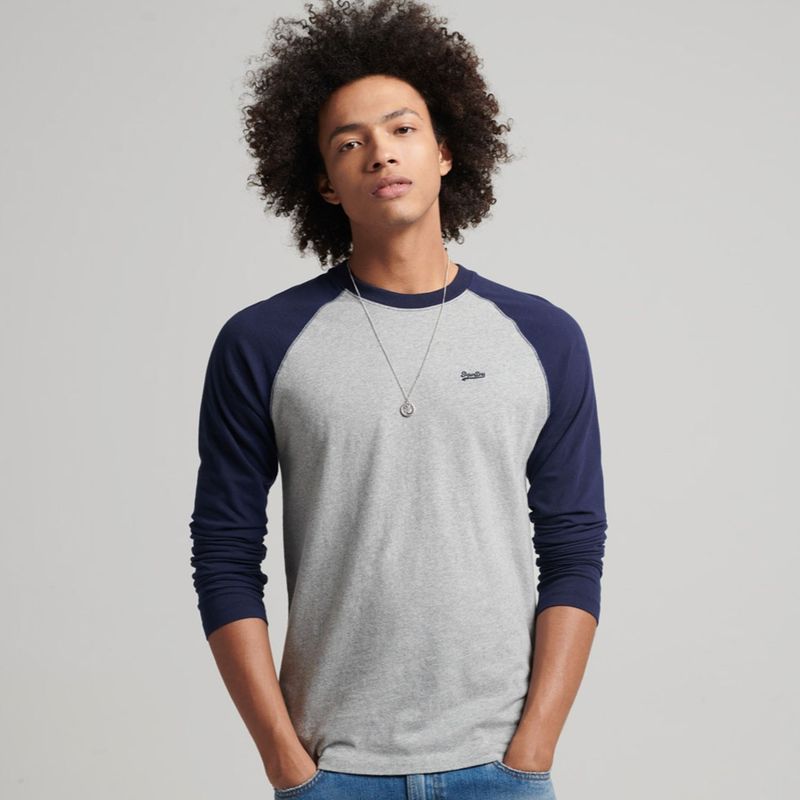 SUPERDRY - Superdry Polera de Béisbol De Algodón Orgánico y Manga Larga con Logotipo Vintage Logo Hombre