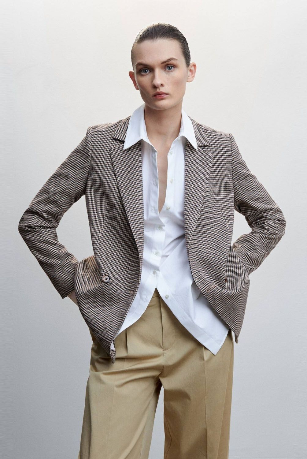 MANGO - Mango Blazer Cruzada Cuadros Charlott Mujer