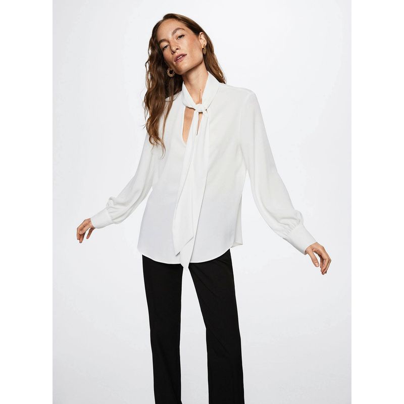 MANGO - Mango Blusa Fluida Lazo Sonia Mujer