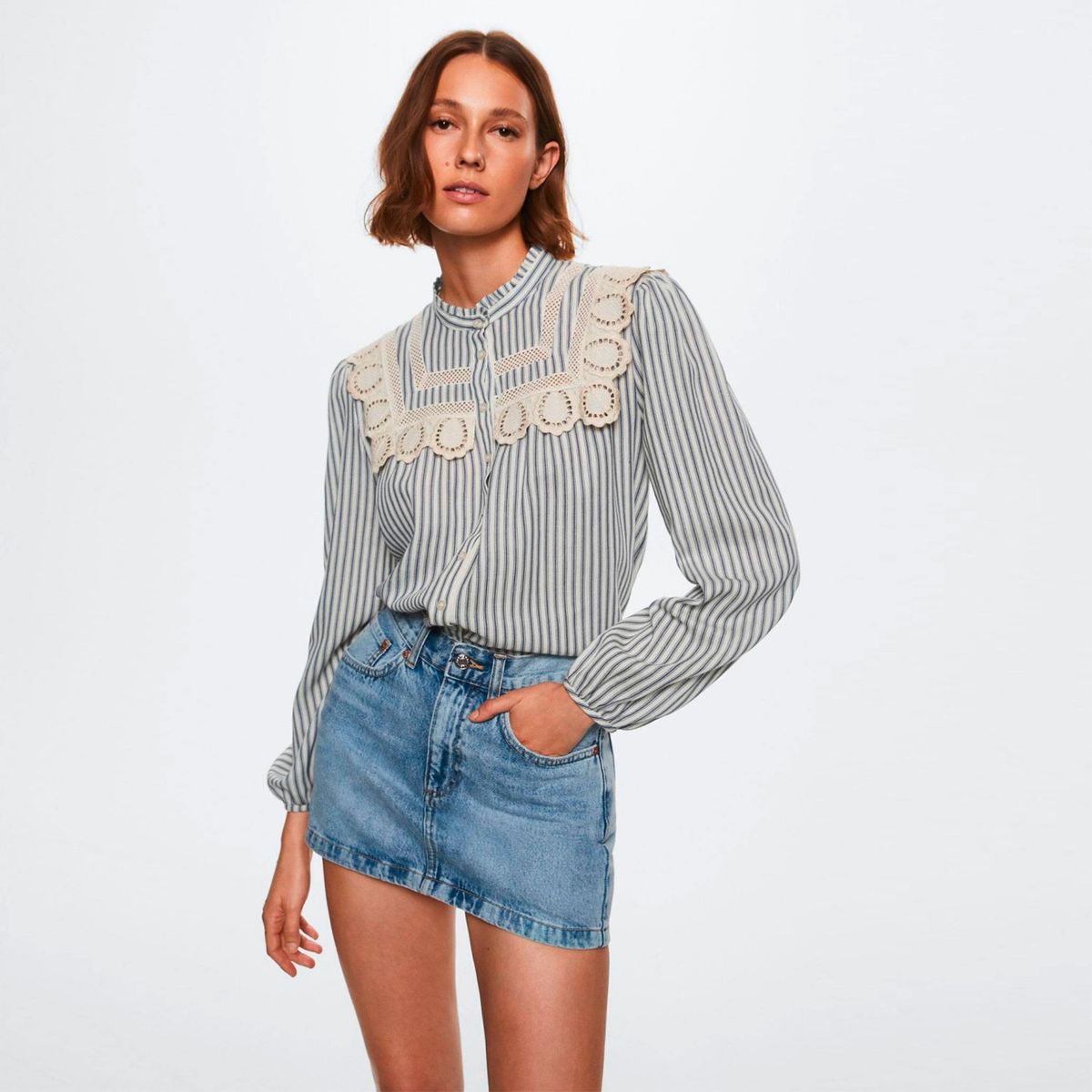 MANGO - Mango Blusa Algodón Bordado Suizo Bonita Mujer