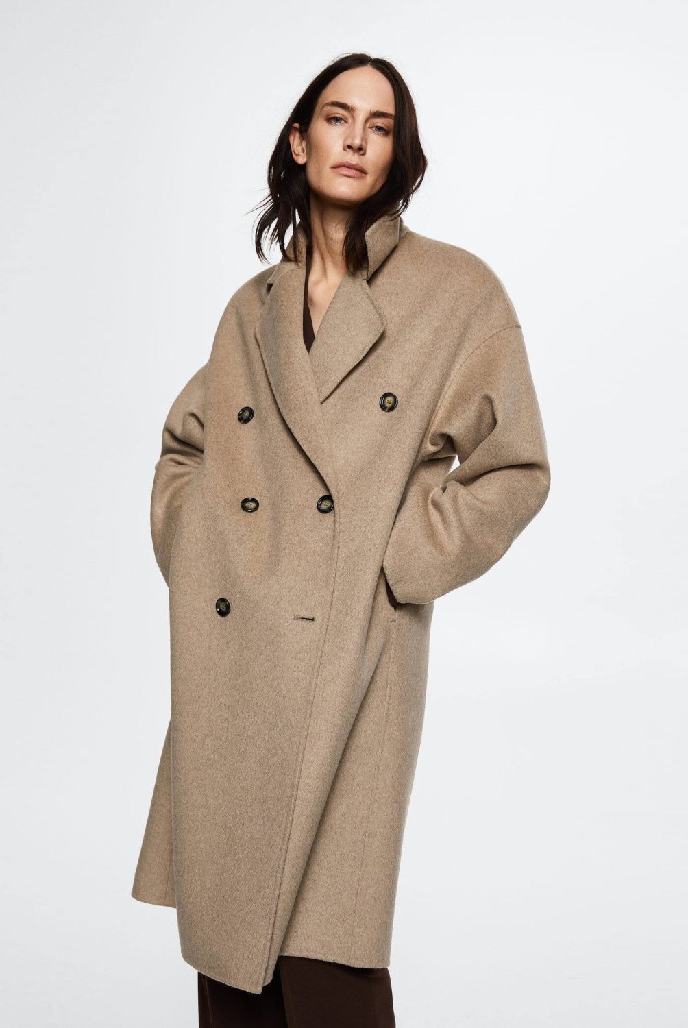 MANGO - Mango Abrigo Lana Handmade Oversize Picarol Mujer