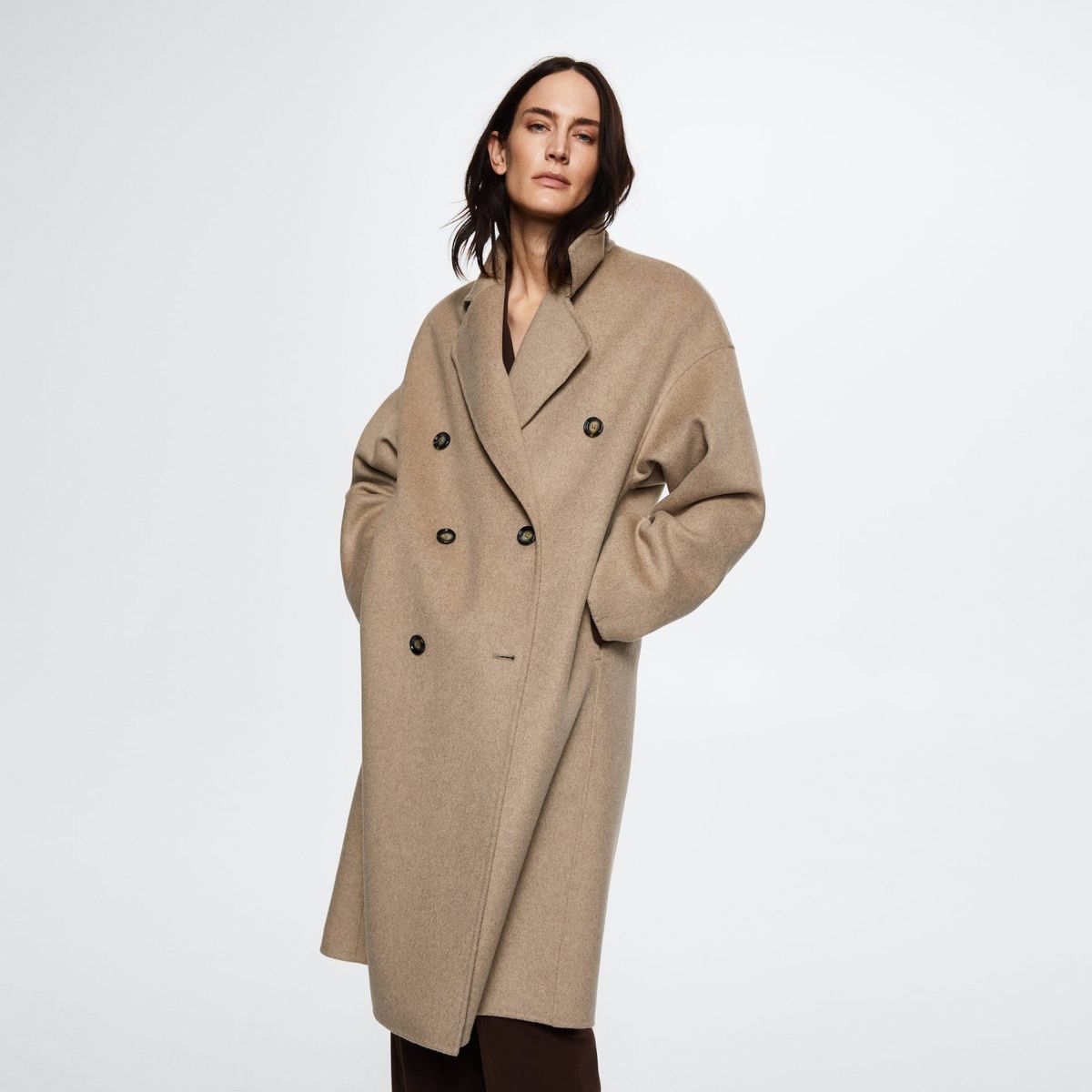 MANGO - Mango Abrigo Lana Handmade Oversize Picarol Mujer