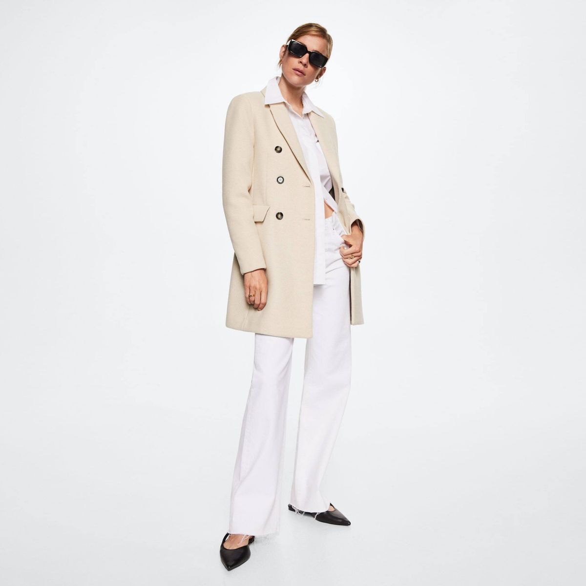 MANGO - Abrigo Largo Lana Cruzado Dali Mujer Mango